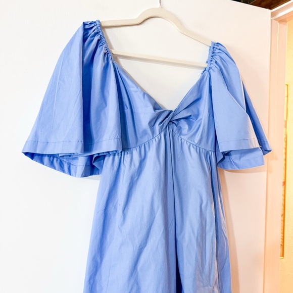 Abercrombie & Fitch Angel Sleeve Twist Front Midi Dress Blue Size Medium Petite - Picture 4 of 11